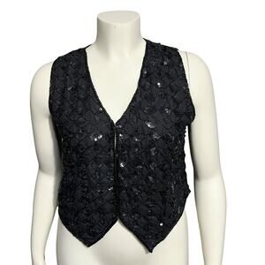 ⭐️Vintage Sweet Sue Black Allover Sequin Beaded 100% Silk Vest Sz-Medium